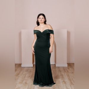 Revelry Bardot Velvet Dress in Emerald size 12